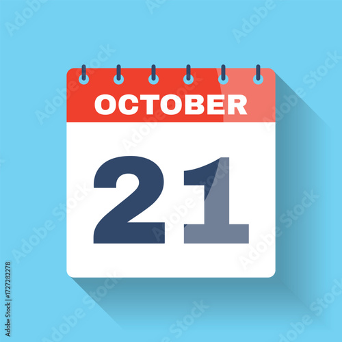 October 21 Calendar Icon Flat Design Shadow