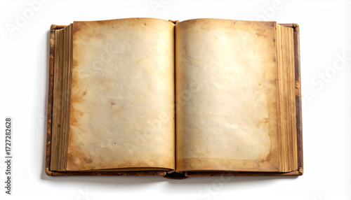 Open vintage book mockup , blank aged paper pages
