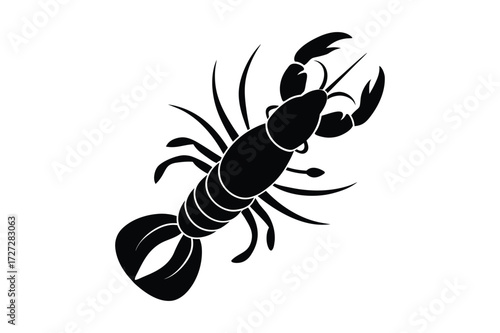 Black Silhouette of a Lobster with Claws and Antennae lobster, silhouette, black, white