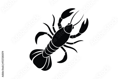 Black Silhouette of a Lobster with Claws and Antennae lobster, silhouette, black