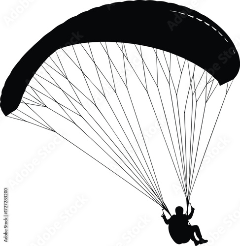 Paraglider silhouette vector illustration with canopy and pilot in flight