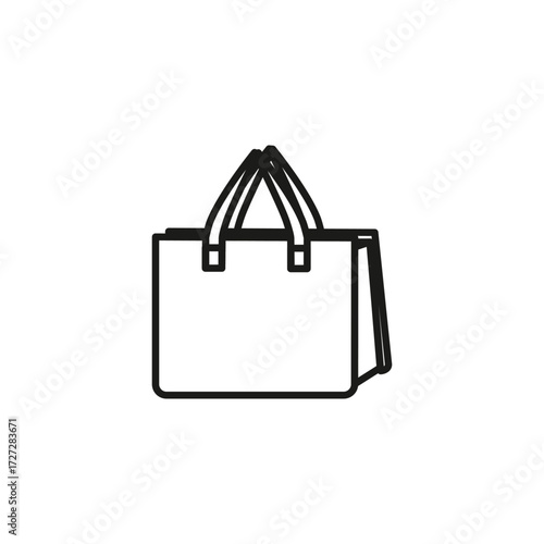 A line drawing of a shopping bag with dual handles