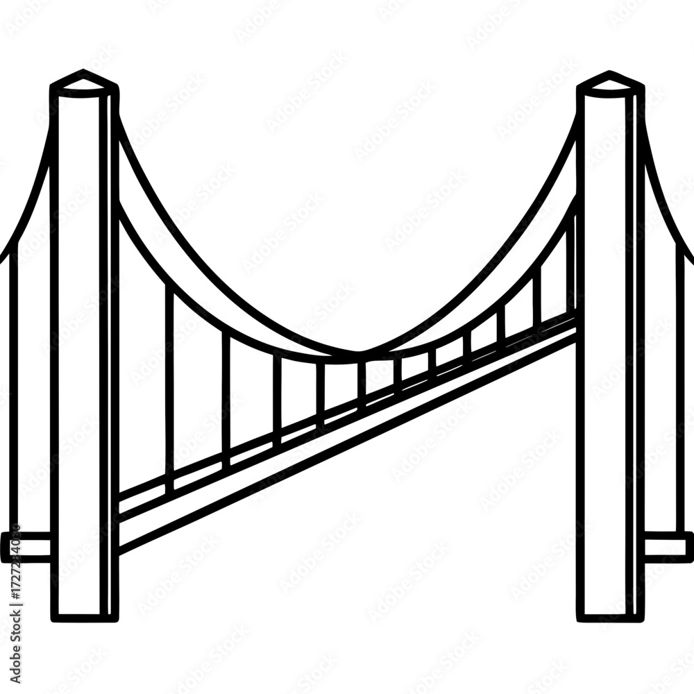 Fototapeta premium Bridge Suspension Outline line art vector