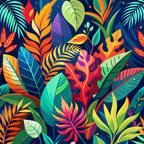 Wallpaper Mural Dynamic Colorful Abstract Art Depicting Dense and Lush Leaf Patterns, Ai Generated Torontodigital.ca