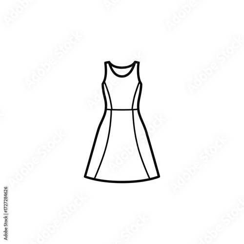 A simple outline of a dress with a round neckline and aline skirt