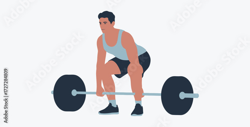 Man Doing Deadlift Exercise in Gym Powerlifting Weightlifting Workout Vector