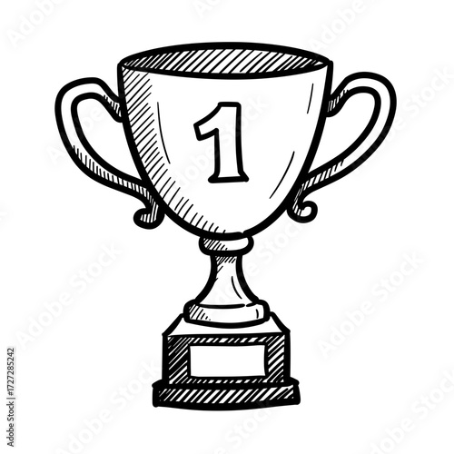 Sketched first place trophy with handles and detailed design  