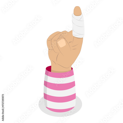 3D Isometric Flat Vector Set of Hand Injury Treatment, Limb Bandaging Instructions. Item 4
