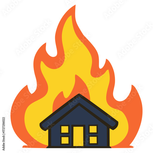 Burning house illustration. Editable color vector