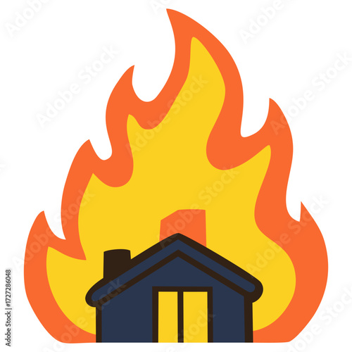 House on fire illustration. Editable color vector