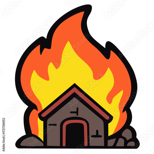 Burn house illustration. Editable color vector