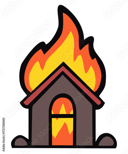 Burn house on fire illustration. Editable color vector