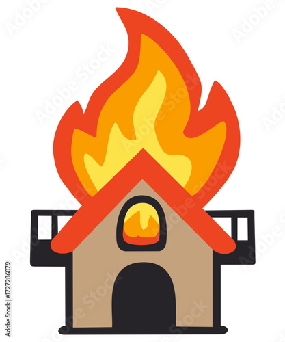 Simple housefire. Editable color vector