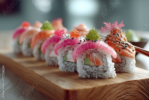 Wallpaper Mural Savoring fresh sushi delicacies in an upscale restaurant setting, captured in close-up for a luxurious culinary art experience. Torontodigital.ca