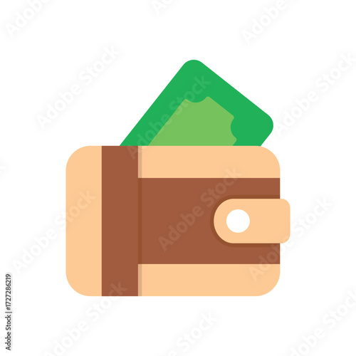 A wallet in light and dark brown shows a green bill sticking out