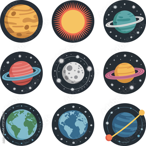 Set of solar system vector icons