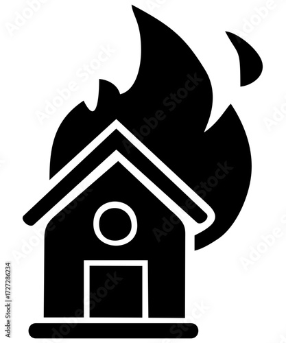 House on fire icon black. Editable color vector
