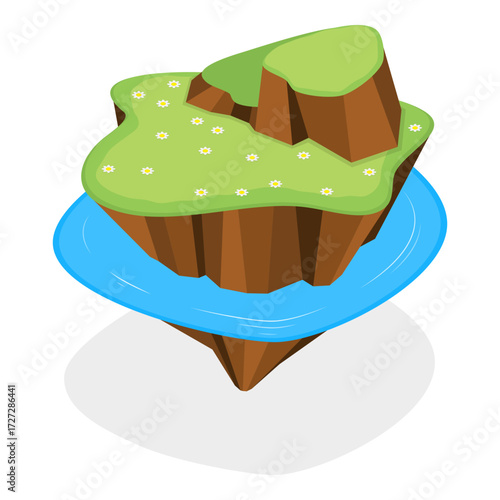 3D Isometric Flat Vector Illustration of Flying Islands, Floating Islands In The Sky. Item 5