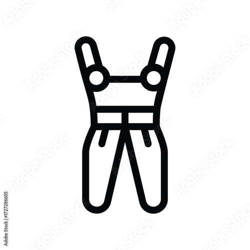 Black line drawing of overalls featuring straps buckles bib belt and slimfitting legs