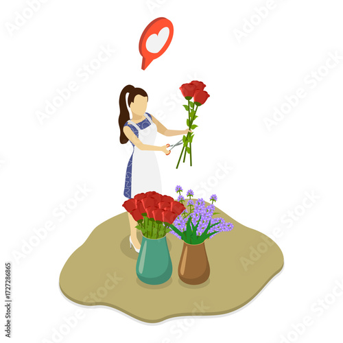 3D Isometric Flat Vector Illustration of Florist, Creating Stunning Flower Arrangements For Weddings, Dates, And Events. Item 3