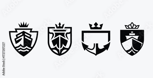 Set of ship heraldic logo design collection nautical themes illustration