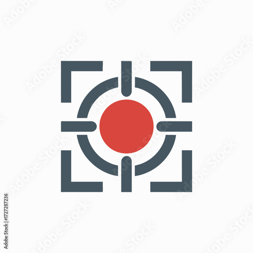 Abstract Target Icon with Red Center Focus Precision and Goal Achievement Represents Accurate Aim and Marketing Success