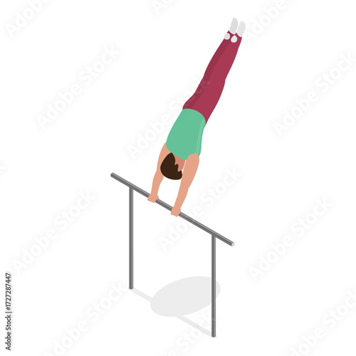 3D Isometric Flat Vector Set of Athletic Gymnastics, Sport Competitions. Item 1