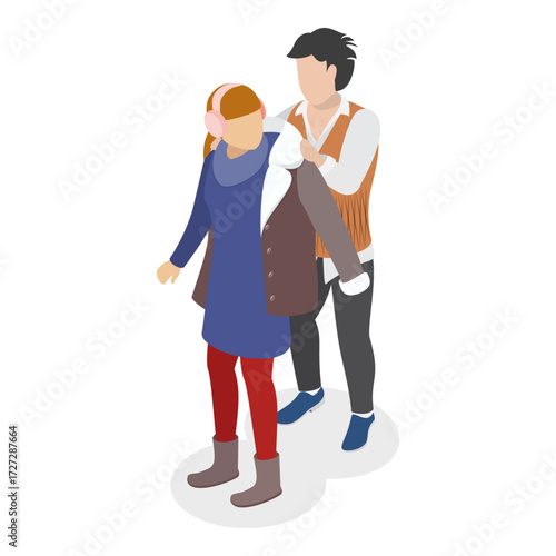 3D Isometric Flat Vector Set of Children Putting Clothes, Dressing Up. Item 3