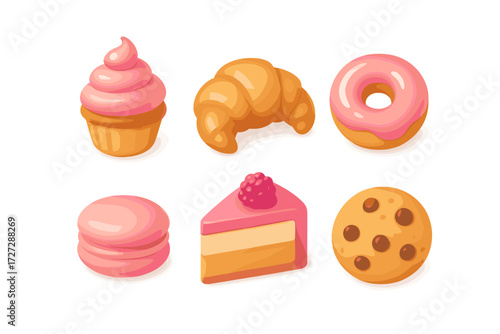 Colorful and delightful assortment of sweet treats and pastries on a white background