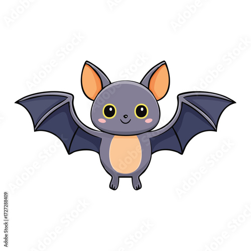 Cute Cartoon Bat: A cheerful cartoon bat with endearing charm, spreading its wings in a friendly, inviting pose against a clean background.