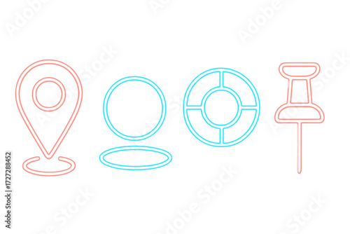 Icons representing navigation and location services for online maps and directions
