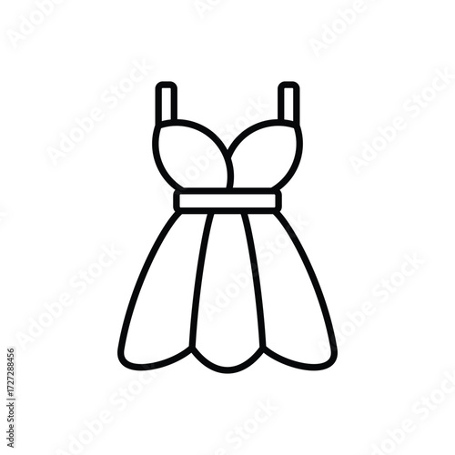 Outline of a short dress with straps a bodice and a flared skirt
