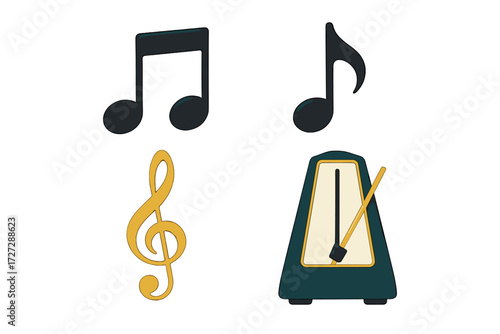 Music symbols and a metronome highlight the essence of rhythm and melody in a lively composition