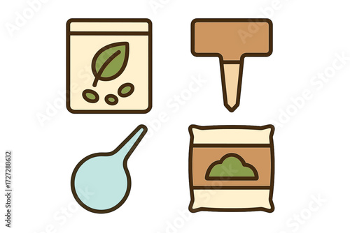 Tools and materials for gardening activities displayed in a simple layout