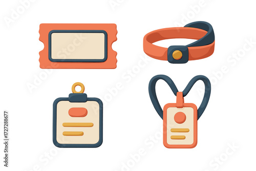 Colorful plastic identification tags and wristbands designed for various official events and activities