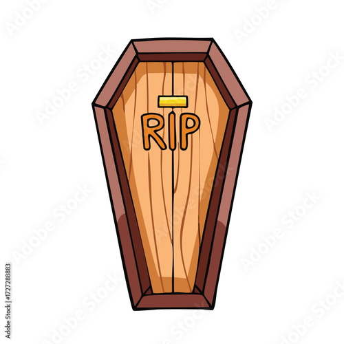 The Wooden Coffin Illustration: A symbolic representation of death and the afterlife, this illustration portrays a wooden coffin with RIP etched on its surface, evoking somber reflections.