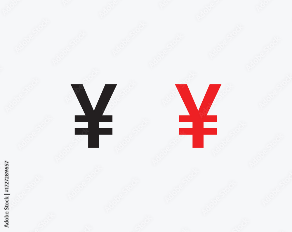 Obraz premium Yen currency symbol in black and red flat vector style. Useful for finance, banking, currency exchange, international business, fintech apps, education, and global economy concepts