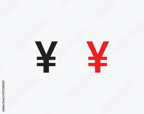 Yen currency symbol in black and red flat vector style. Useful for finance, banking, currency exchange, international business, fintech apps, education, and global economy concepts