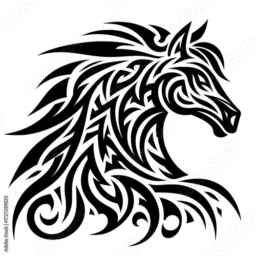 Wallpaper Mural Tribal black horse head tattoo design with flowing mane, vector   Torontodigital.ca