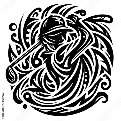 Golfer swinging a club in dynamic black and white vector design  