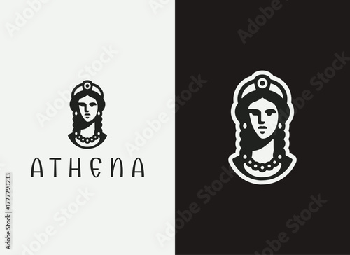 Hera Logo and Illustration, Greek Goddess Logo Design, Minimal Hera Vector, Ancient Greek Mythology Logo, Queen of the Gods Illustration, Elegant Mythological Branding, Modern Hera Minimal Design
