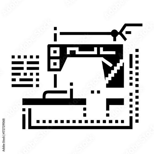 Sewing machine household appliance icon in digital mosaic effect style  