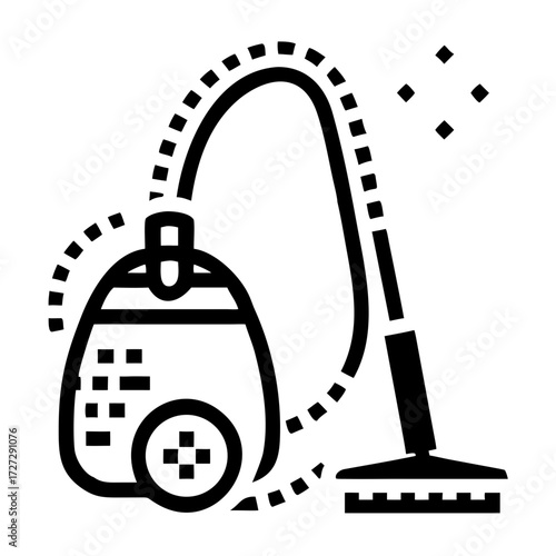 Vacuum cleaner icon in modern geometric style with pixel-inspired square details  