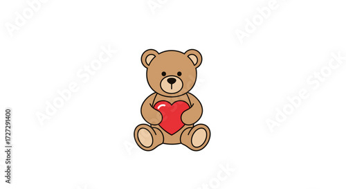 Cute teddy bear holding a vibrant red heart, a charming vector illustration isolated on transparent background, perfect for love, children, and graphic design.