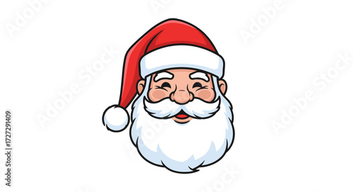 Cheerful Santa Claus head vector illustration for Christmas and holiday season designs, isolated on transparent background for festive graphics.