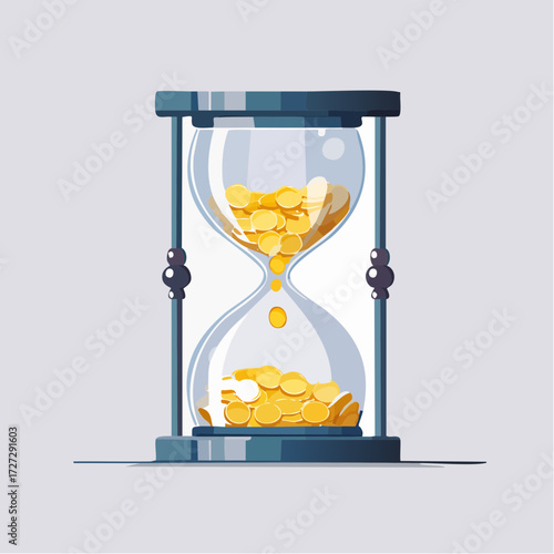 An hourglass filled with gold coins, illustrating the concept of time is money, or money running out.