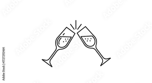 Champagne flutes toast for celebration, New Year's, and parties. Vector illustration svg isolated on transparent background.