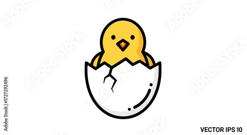Yellow chick hatching from a cracked egg, symbolizing new life, spring, fresh beginnings, isolated on transparent, vector illustration svg.