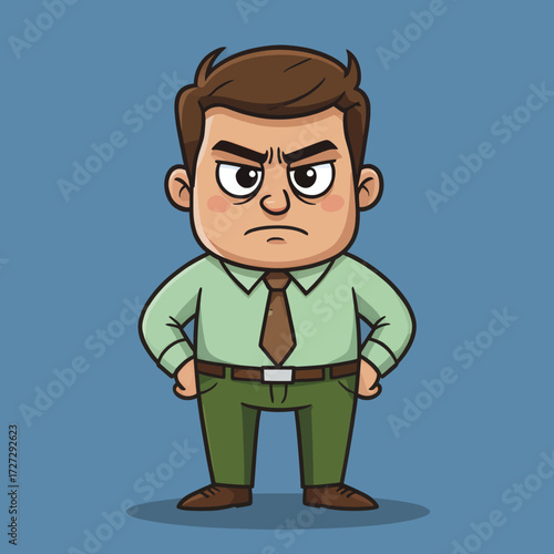 Angry Businessman Stance, Blue Background, Office Attire, Serious Expression