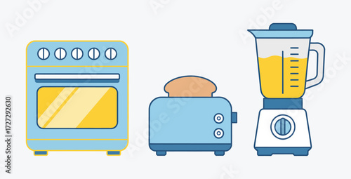 Vector illustration of kitchen appliances oven toaster and blender flat design